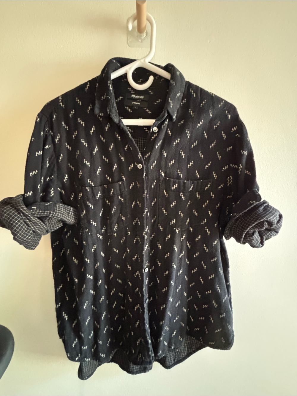 Madewell Black Oversized Patterned Button-Up Shirt